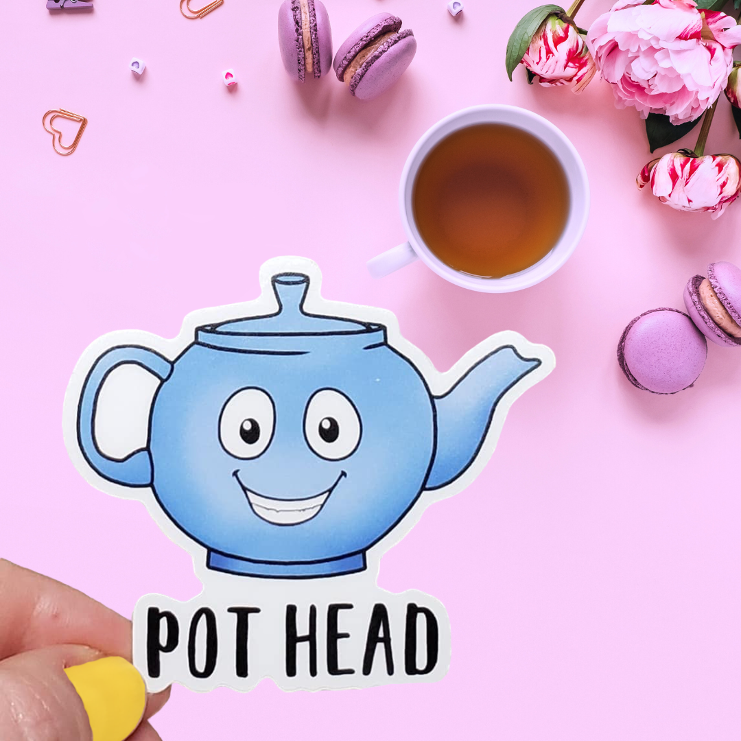 Tea Pot Head Vinyl Sticker