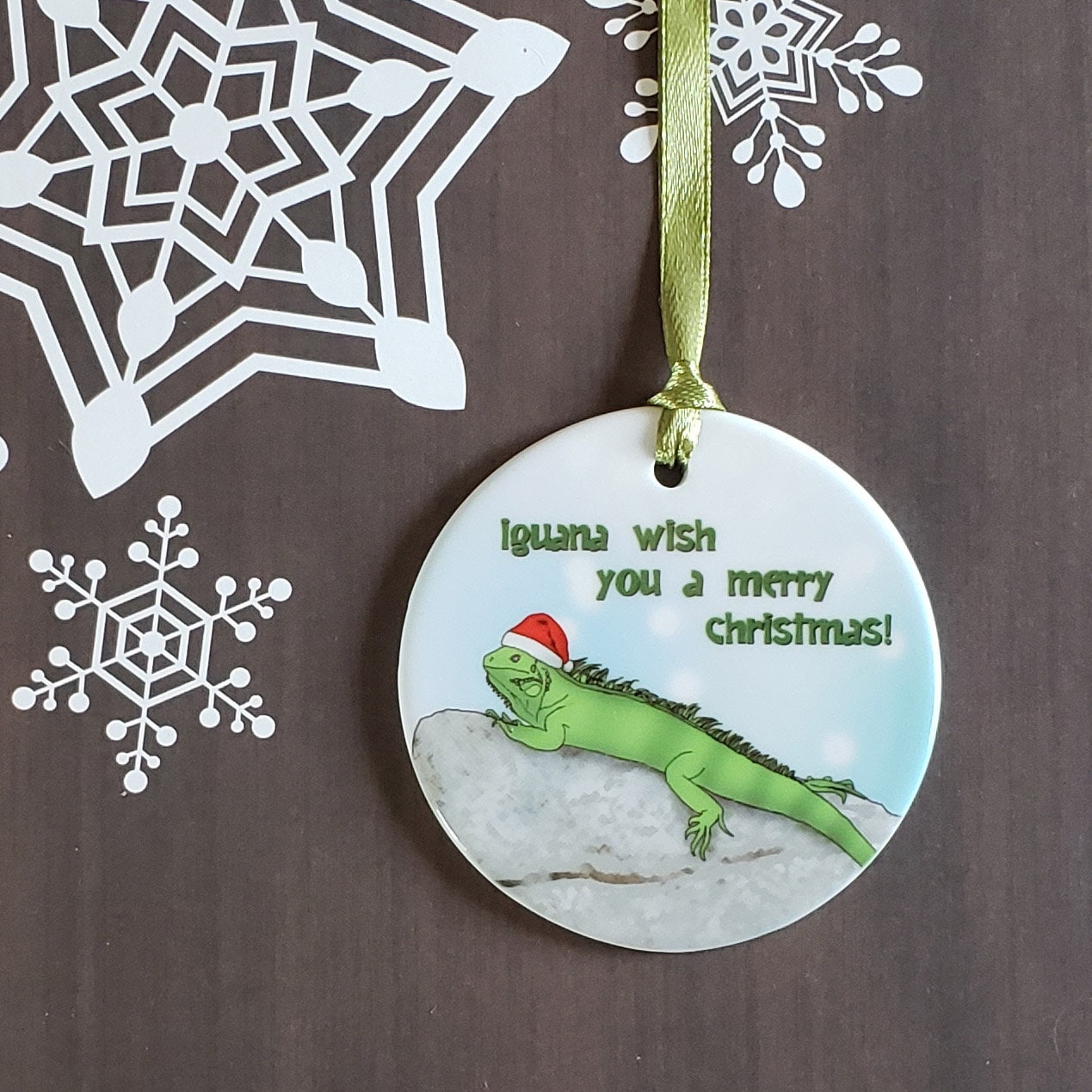 Iguana Wish You Merry Christmas Ornament
